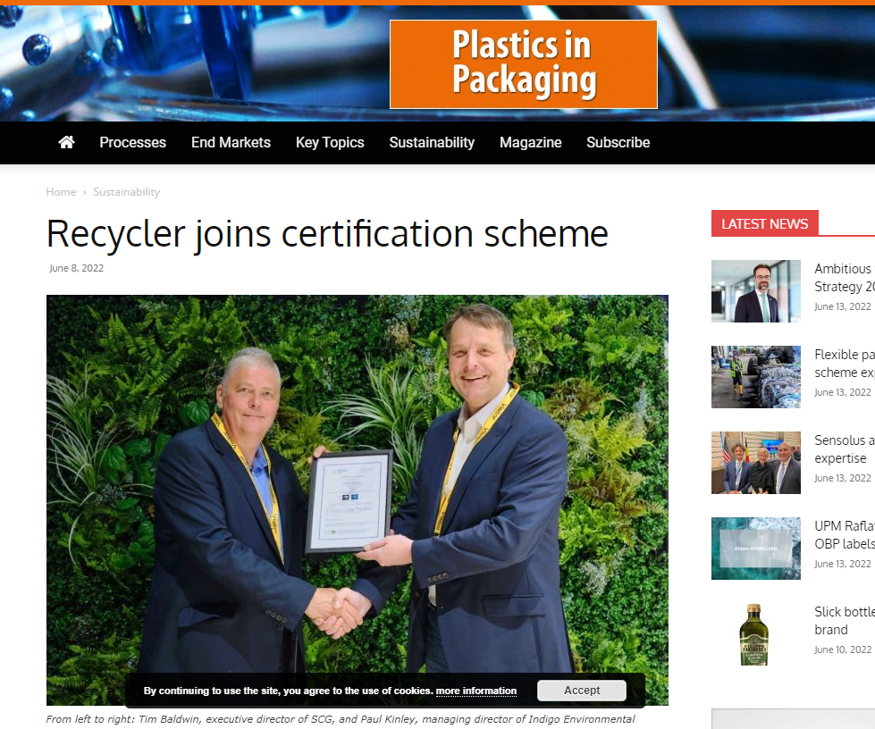 Featured Image for Plastics in Packaging Magazine – Recycler joins SSP Certification Scheme